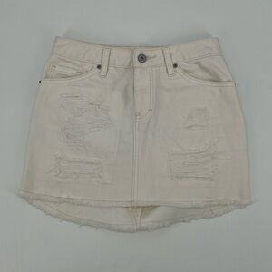 Vanilla Star Off White Rough Hem Distressed Mini Denim Jean Skirt Size 1 Women’s